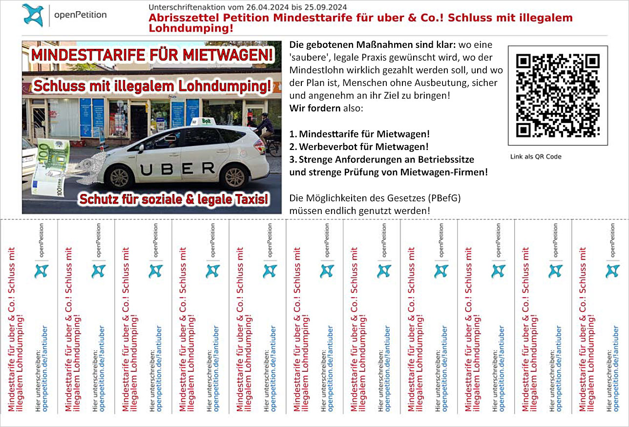 AbrisszettelPetitionMindesttarifFuerUberUndCo