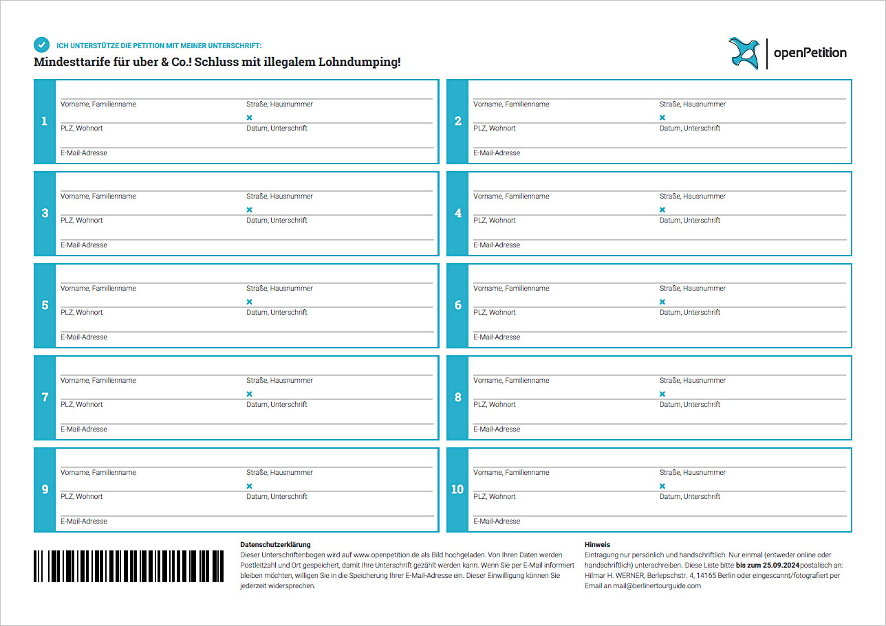 UnterschriftenSammellistePetitionMindesttarifFuerUberUndCo
